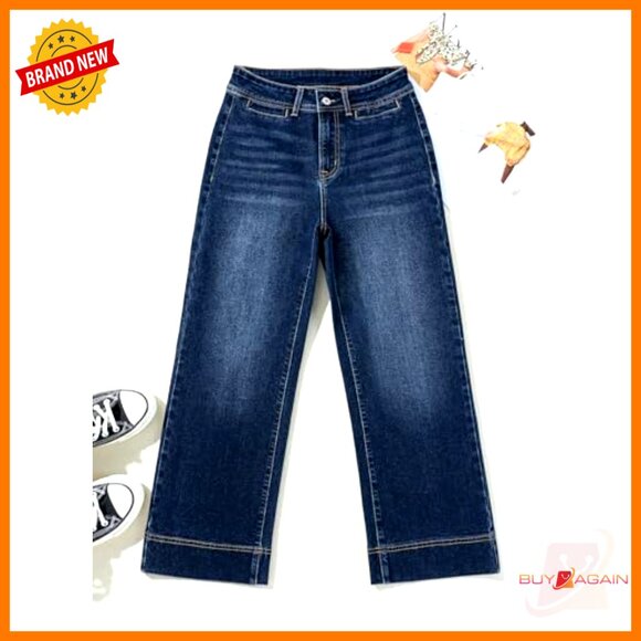 High Waisted Wide Leg Flare Jeans Stretchy Denim Pants Trendy Y2K Chic - Picture 6 of 7